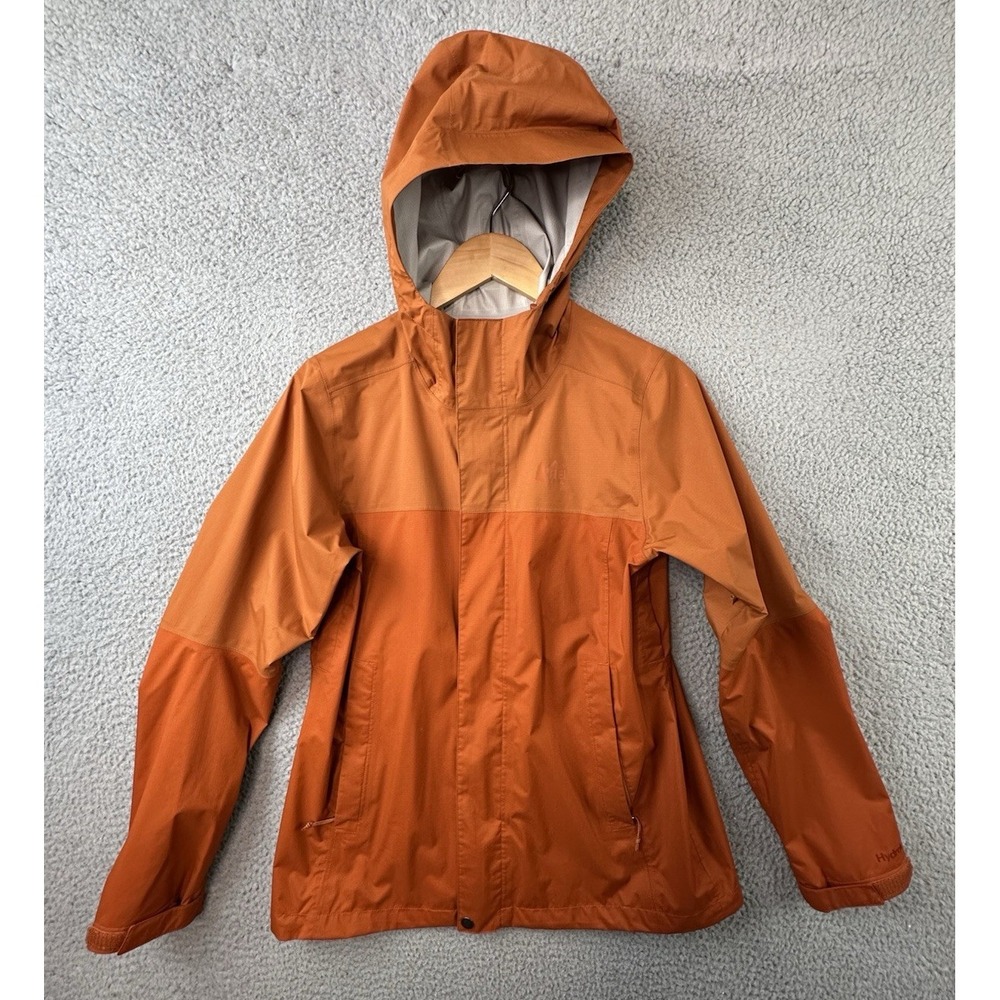REI Co-op Rainier Rain Jacket Womens Small Orange Hydrowall 2.5 Layer Hooded